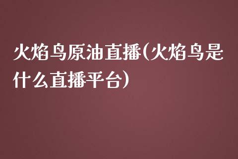 火焰鸟原油直播(火焰鸟是什么直播平台)_https://www.shkeyin.com_恒生指数直播_第1张