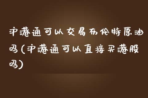 沪港通可以交易布伦特原油吗(沪港通可以直接买港股吗)_https://www.shkeyin.com_恒生指数直播间_第1张