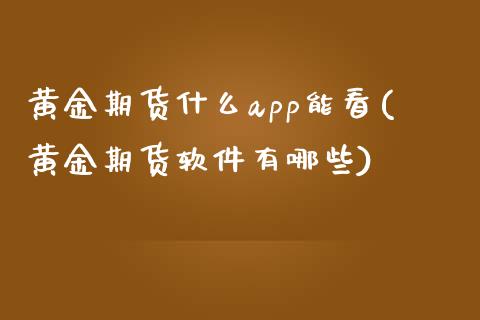 黄金期货什么app能看(黄金期货软件有哪些)_https://www.shkeyin.com_国际期货直播_第1张