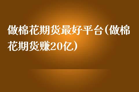 做棉花期货最好平台(做棉花期货赚20亿)_https://www.shkeyin.com_黄金直播_第1张